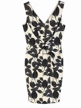 Hoss Intropia Botanical Leaf Print Cotton Bow Waist Dress